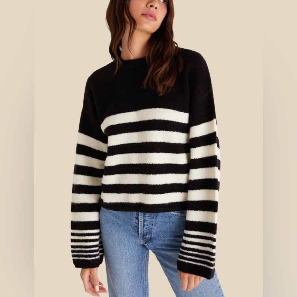 Z Supply Alivia striped oversized bell sleeve exaggerated knit sweater black